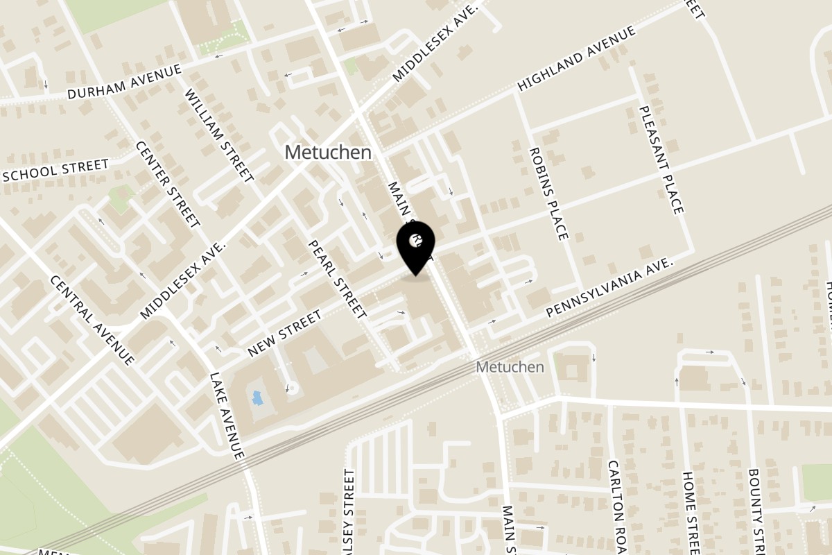 Map showing the location of Brewed Awakening on 417 Main Street in Metuchen